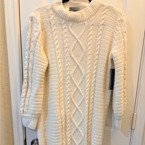 Allison Brittney Cream Cable Knit Scoop Neck Sweater Petite Medium